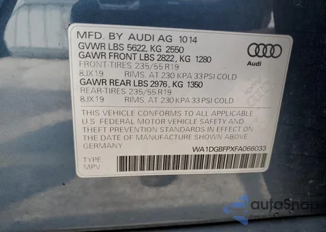 2015 Audi Q5 Premium Plus from USA, damaged, VIN WA1DGBFPXFA066033